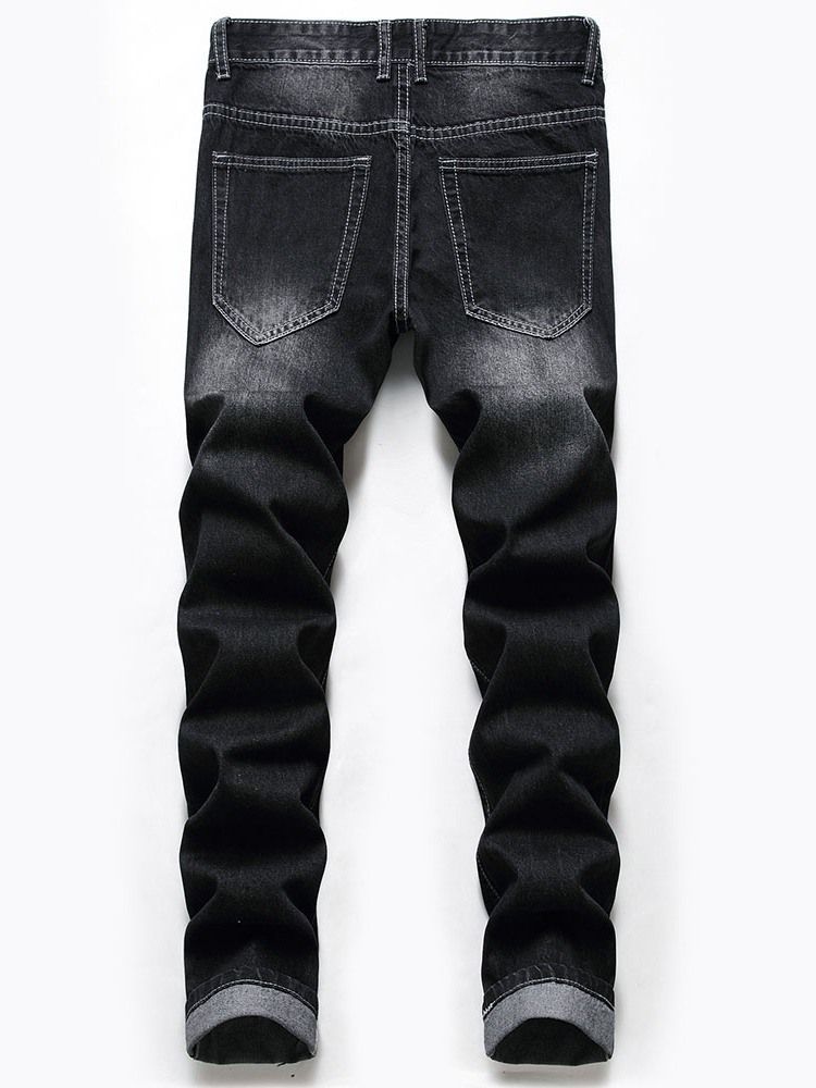 Plain Straight Hole Casual Mid Waist Herre Jeans