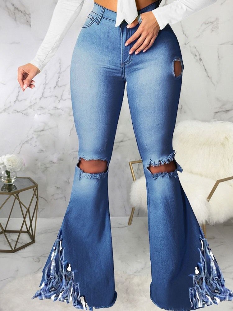 Plain Tassel Bellbottoms Slim Slim Jeans For Kvinner