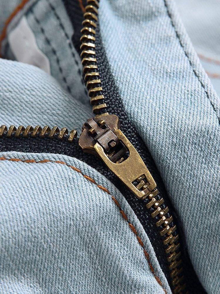 Plain Worn European Zipper Herre Jeans