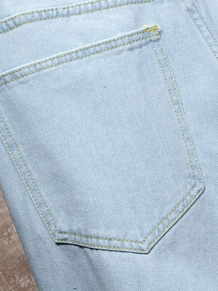 Plain Worn Mid Waist Zipper Herre Slim Jeans