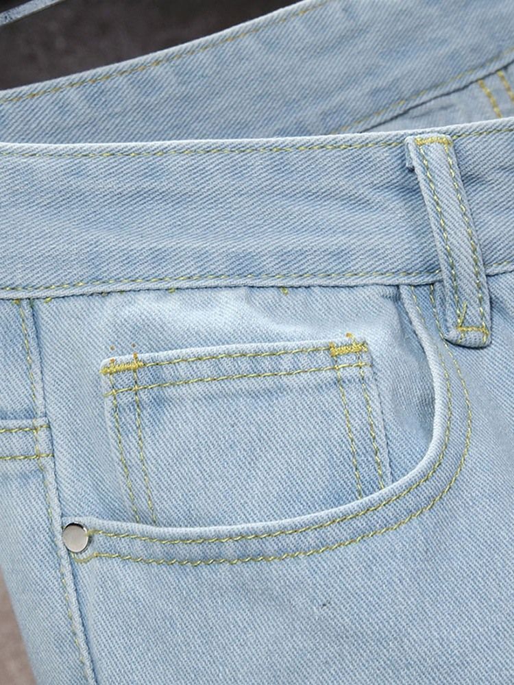 Plain Worn Mid Waist Zipper Herre Slim Jeans