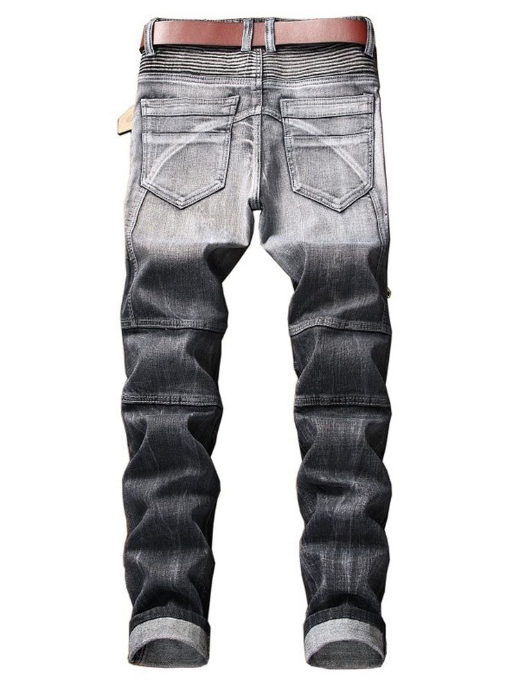 Plissert Glidelås Slitent Rett Mens-jeans