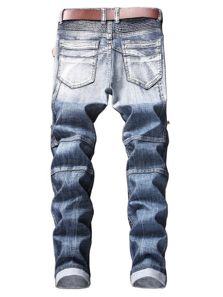 Plissert Glidelås Slitent Rett Mens-jeans