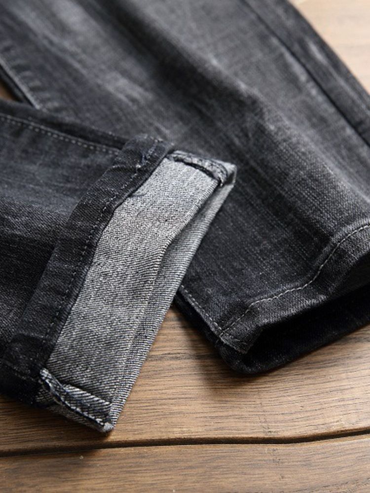 Plissert Glidelås Slitent Rett Mens-jeans