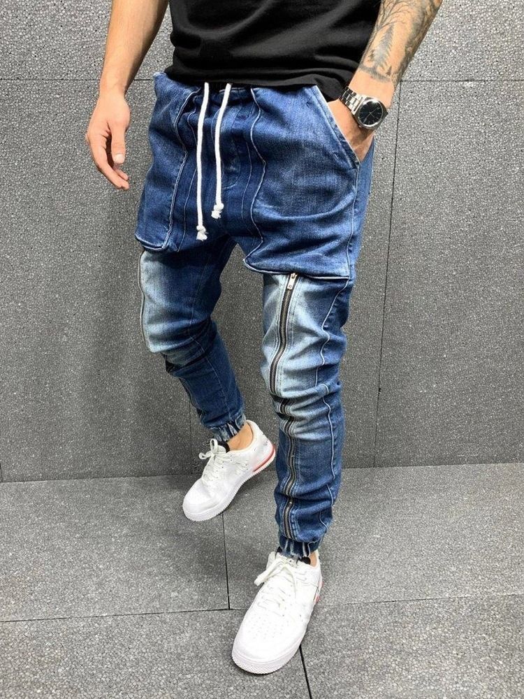 Pocket Lace-up Hip Hop Jeans For Menn