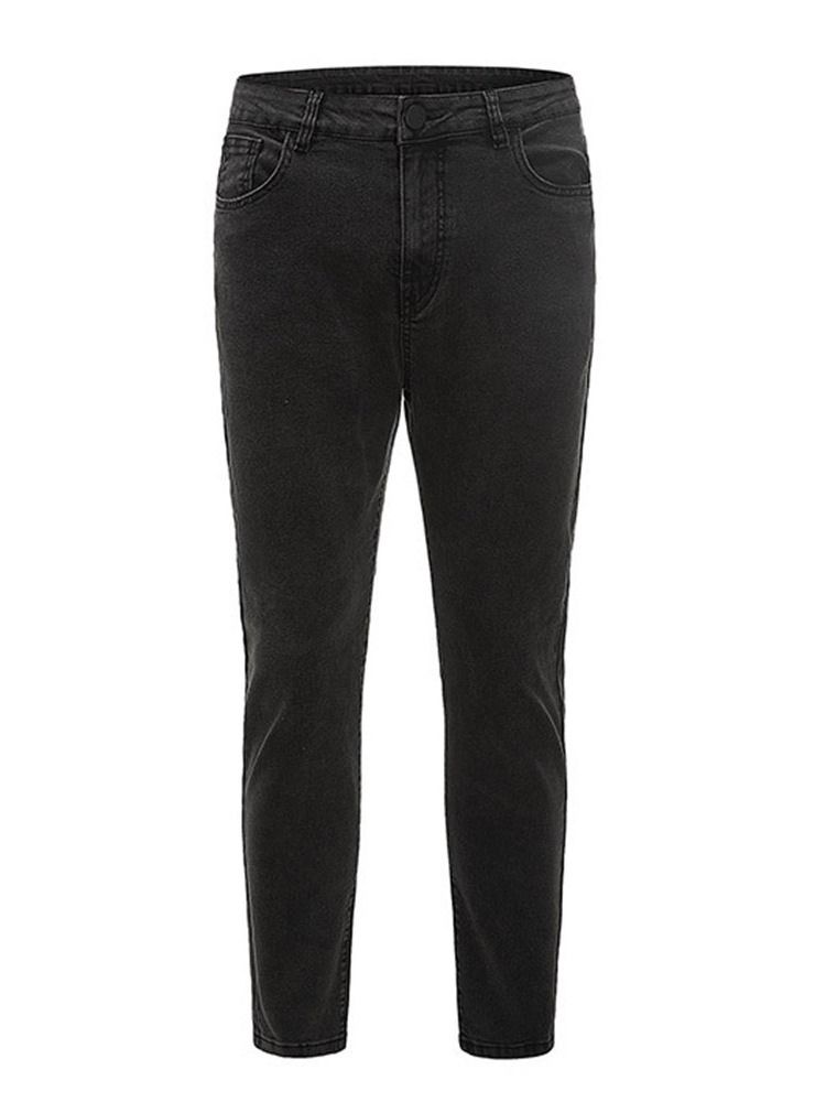 Pocket Plain Pencil Pants Glidelås Casual Menns Jeans