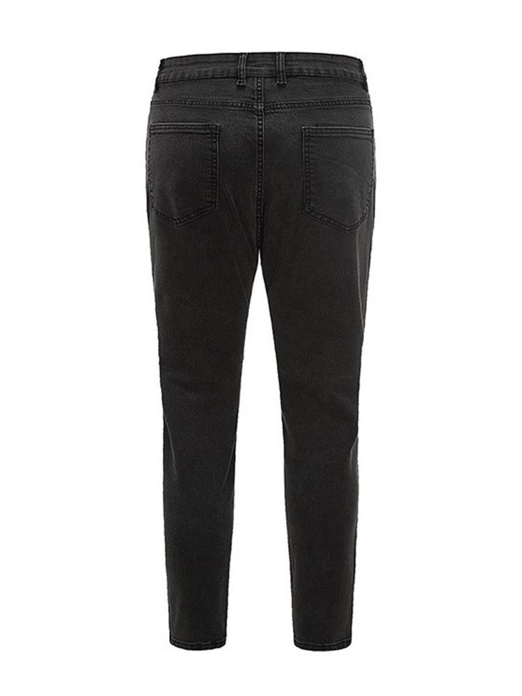 Pocket Plain Pencil Pants Glidelås Casual Menns Jeans