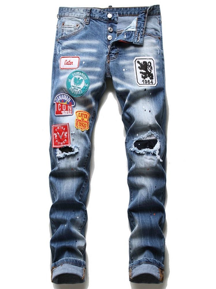 Print Gradient Pencil Pants Button European Herre Jeans