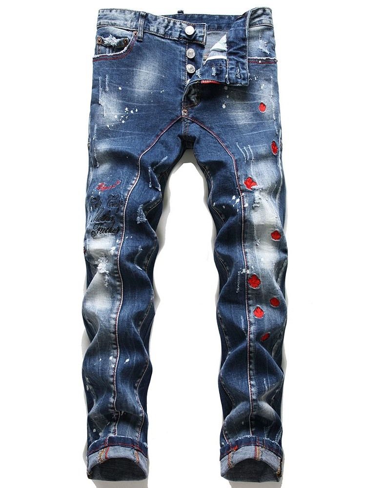 Print Letter European Mid Waist Herre Jeans