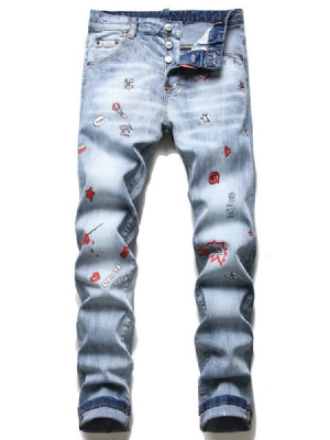 Print Letter Korean Mid Waist Herre Jeans