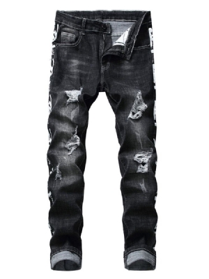 Print Straight Letter Zipper Mens Casual Jeans