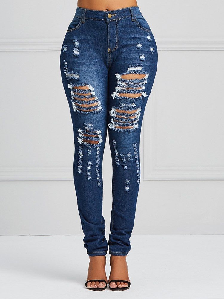 Ripped Skinny Stretchy Jeans For Kvinner