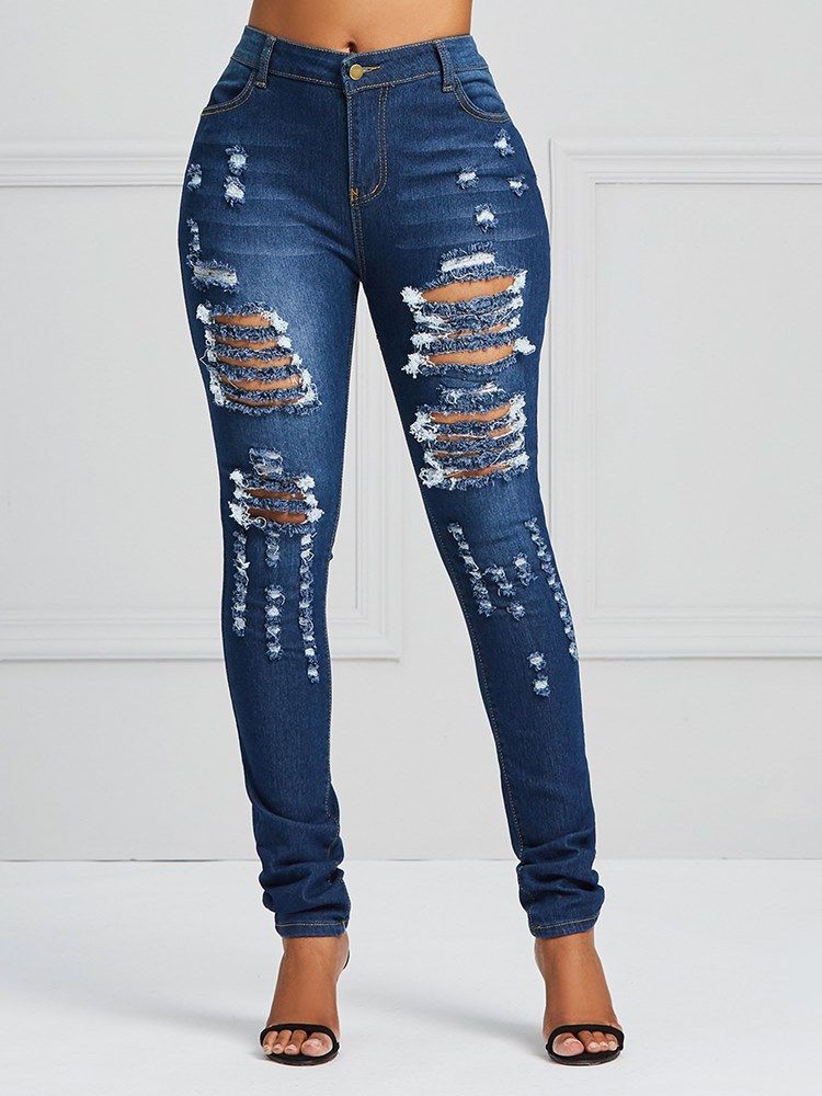 Ripped Skinny Stretchy Jeans For Kvinner