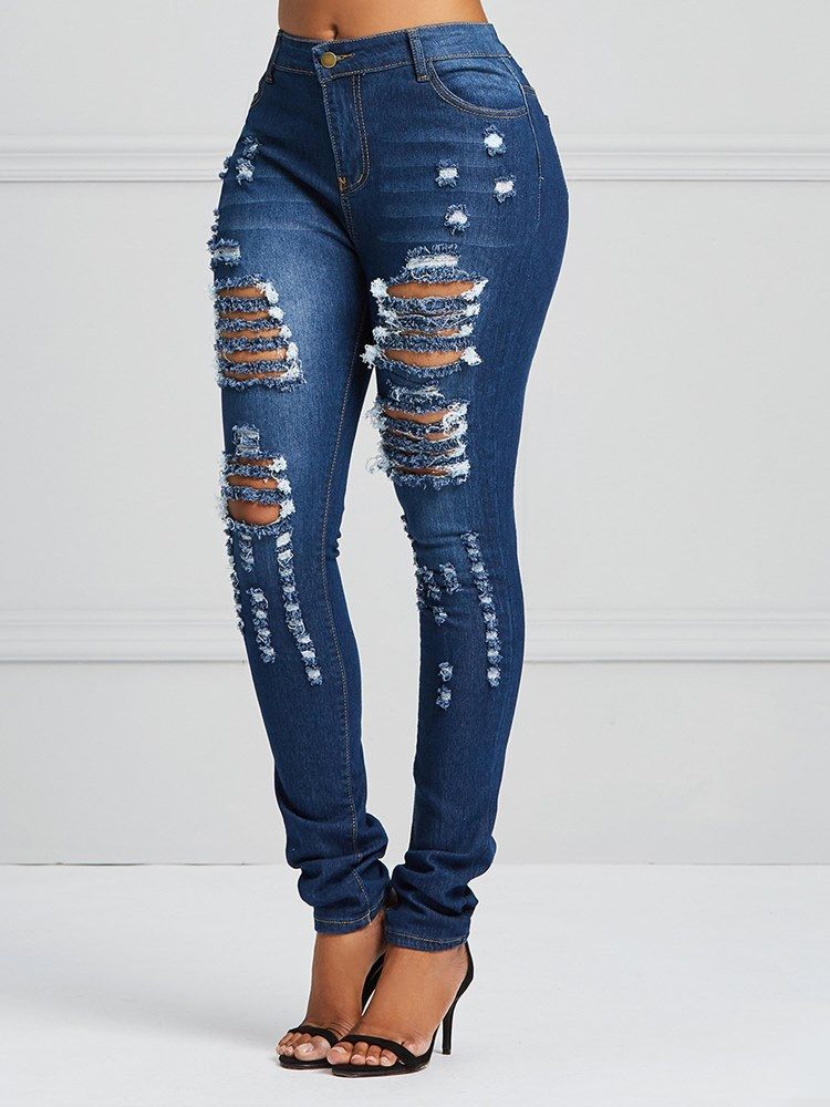 Ripped Skinny Stretchy Jeans For Kvinner