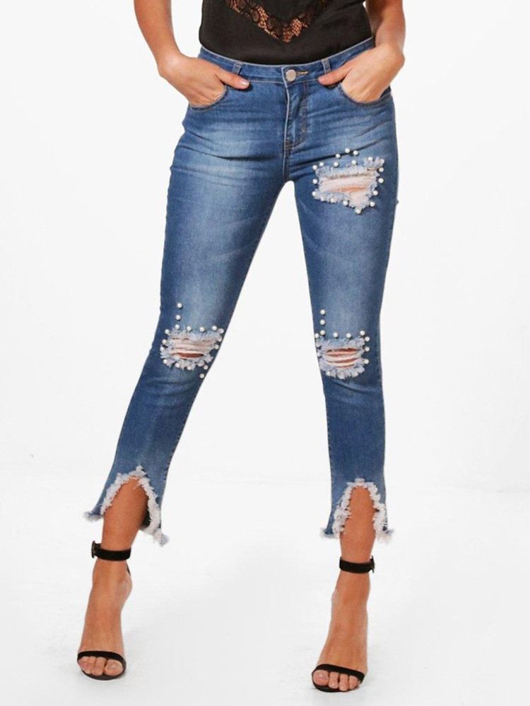 Skinny Denim Asymmetric Jeans For Kvinner