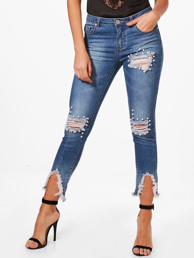 Skinny Denim Asymmetric Jeans For Kvinner