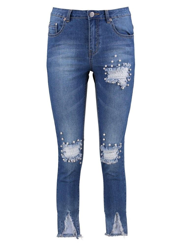 Skinny Denim Asymmetric Jeans For Kvinner