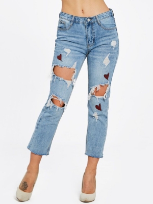 Slim Hole Ankel Length Jeans For Kvinner