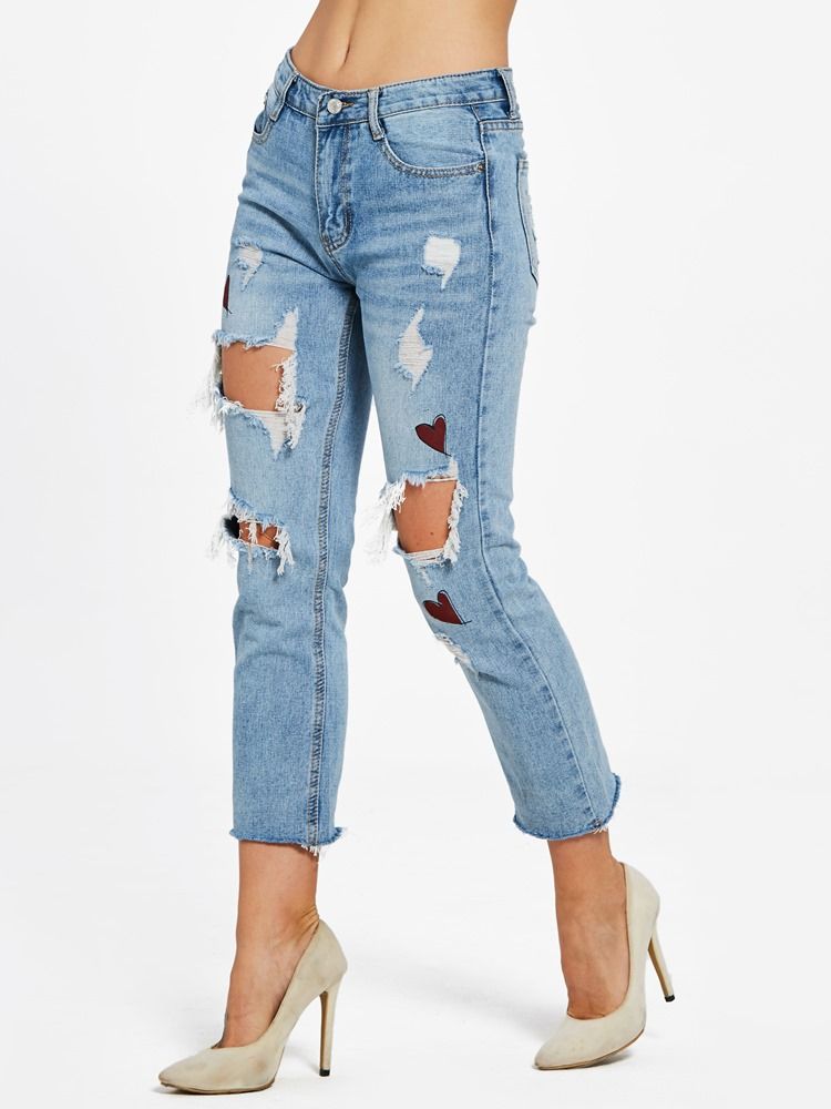 Slim Hole Ankel Length Jeans For Kvinner