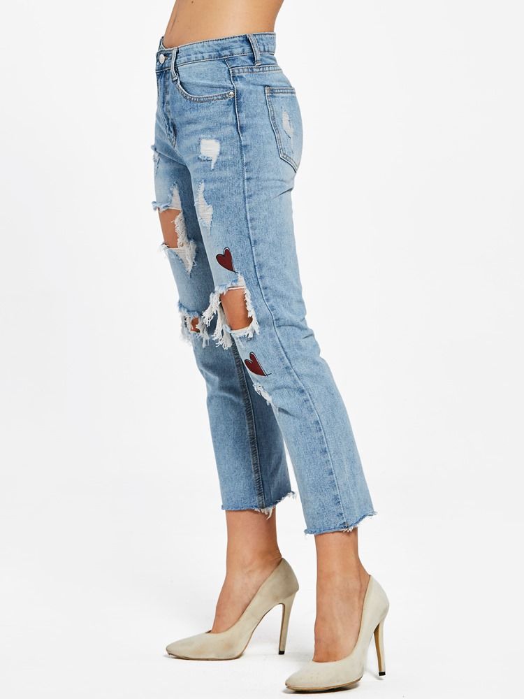 Slim Hole Ankel Length Jeans For Kvinner