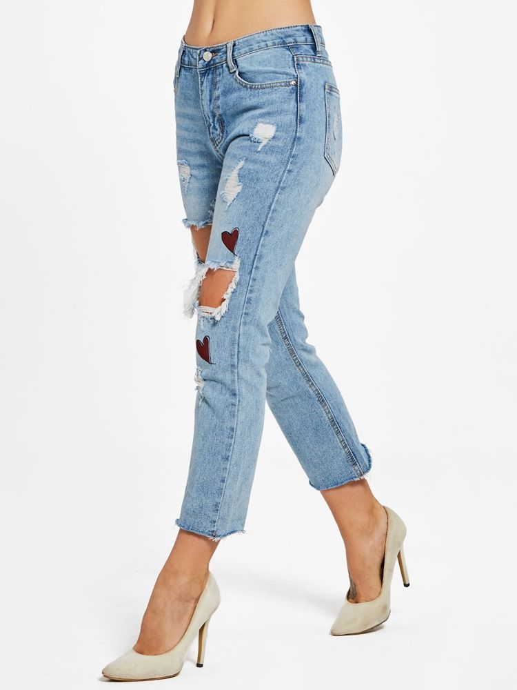 Slim Hole Ankel Length Jeans For Kvinner