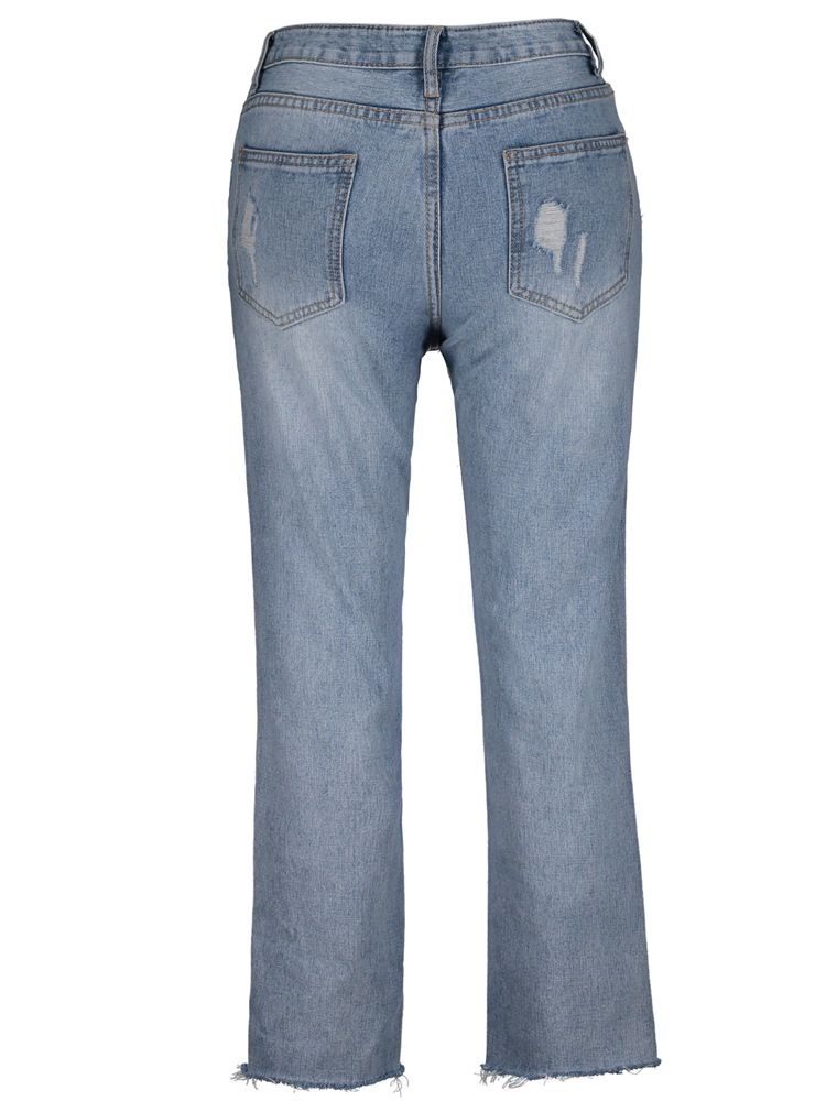 Slim Hole Ankel Length Jeans For Kvinner