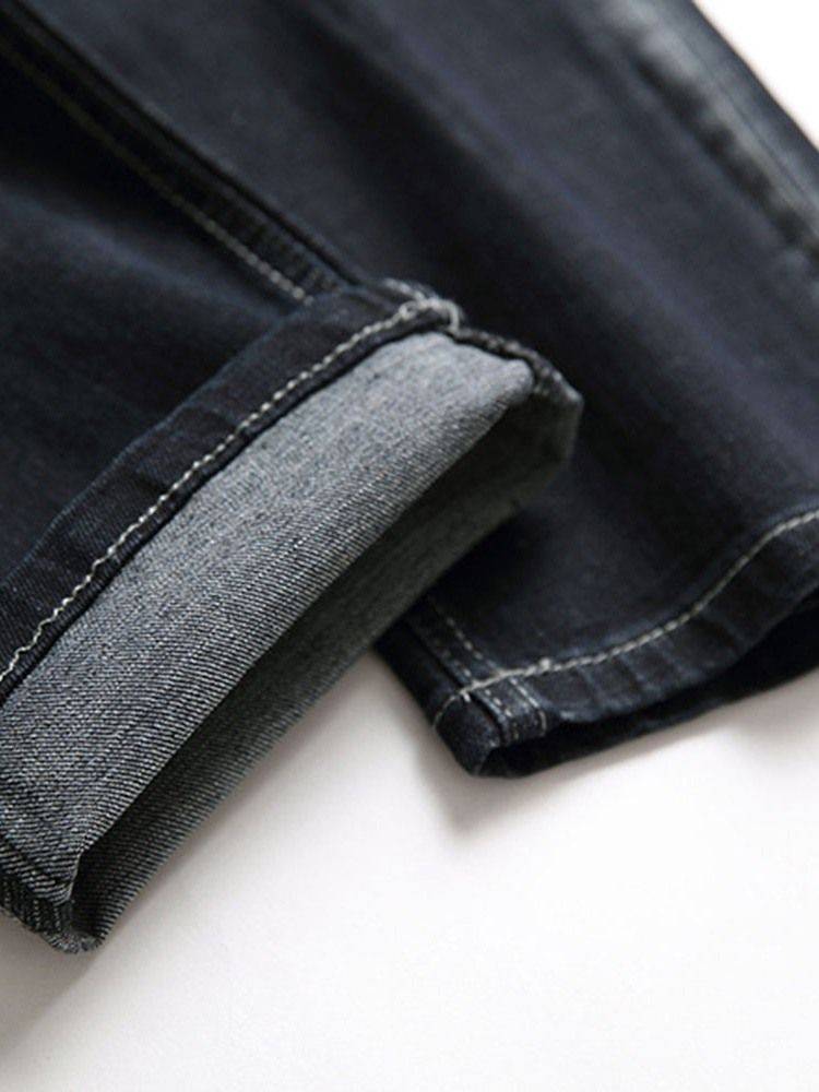 Slitasje Rett Midje Jeans Med Rett Glidelås For Menn