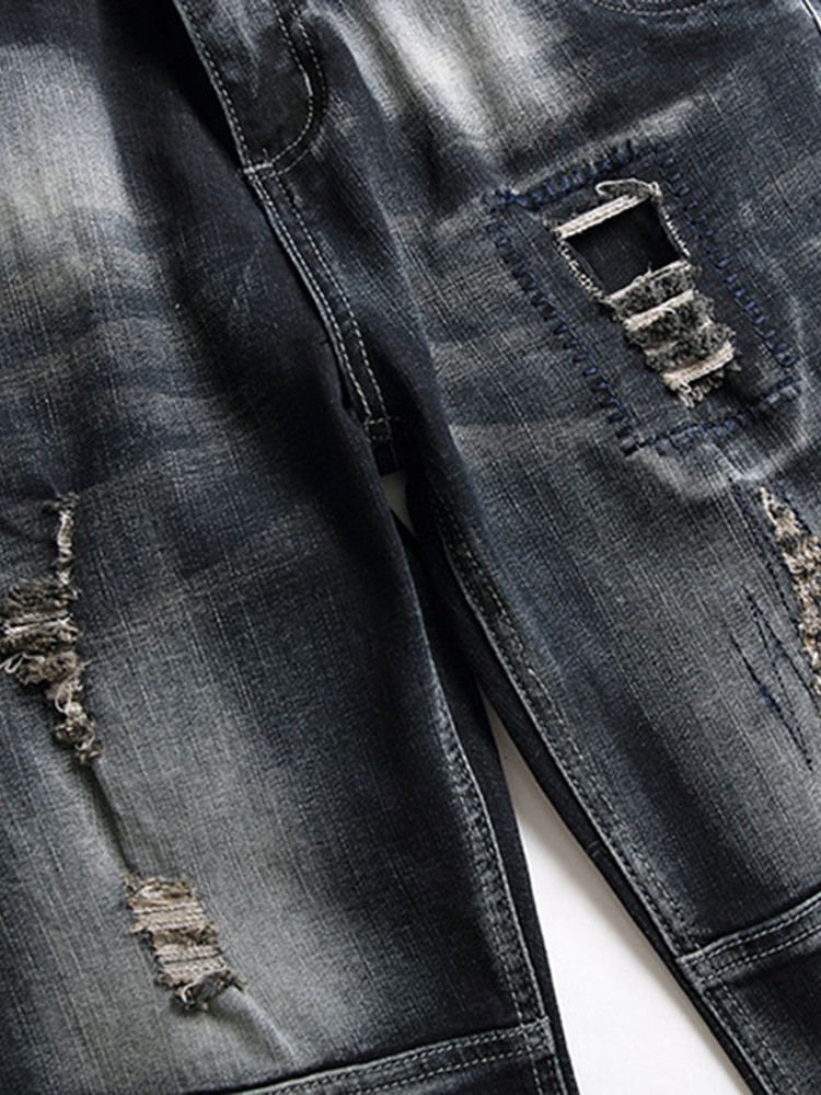 Slitasje Rett Midje Jeans Med Rett Glidelås For Menn