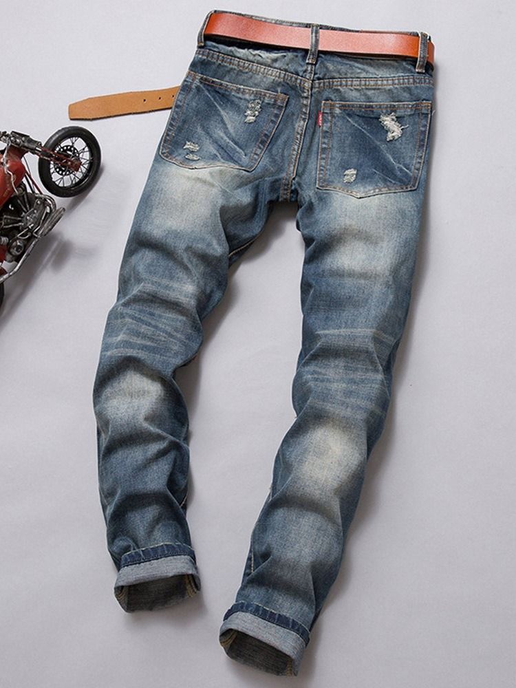 Straight Color Block Broderi Mid Waist European Herre Jeans