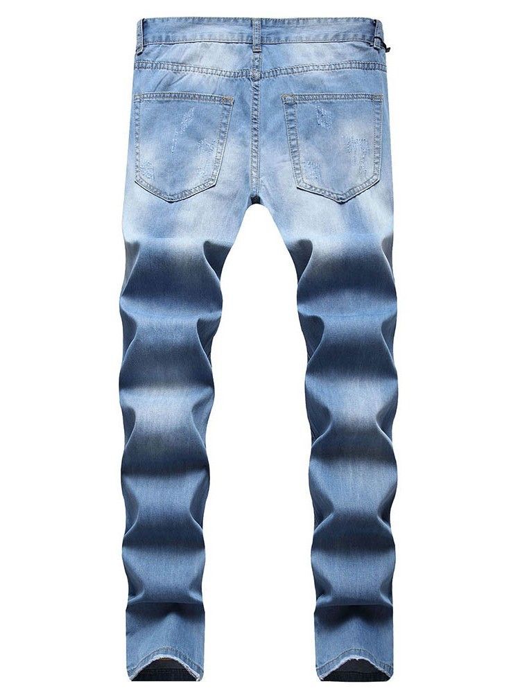 Straight Hole Casual Glidelås Herre Jeans