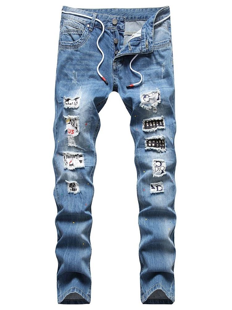 Straight Hole Hip Hop Button Jeans For Menn