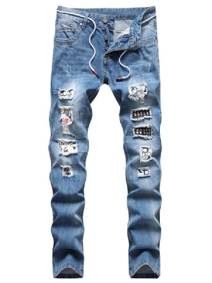 Straight Hole Hip Hop Button Jeans For Menn