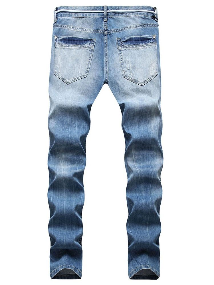 Straight Hole Hip Hop Button Jeans For Menn