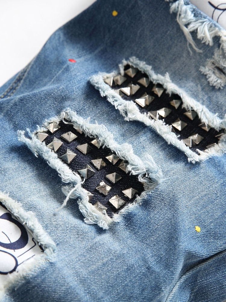 Straight Hole Hip Hop Button Jeans For Menn