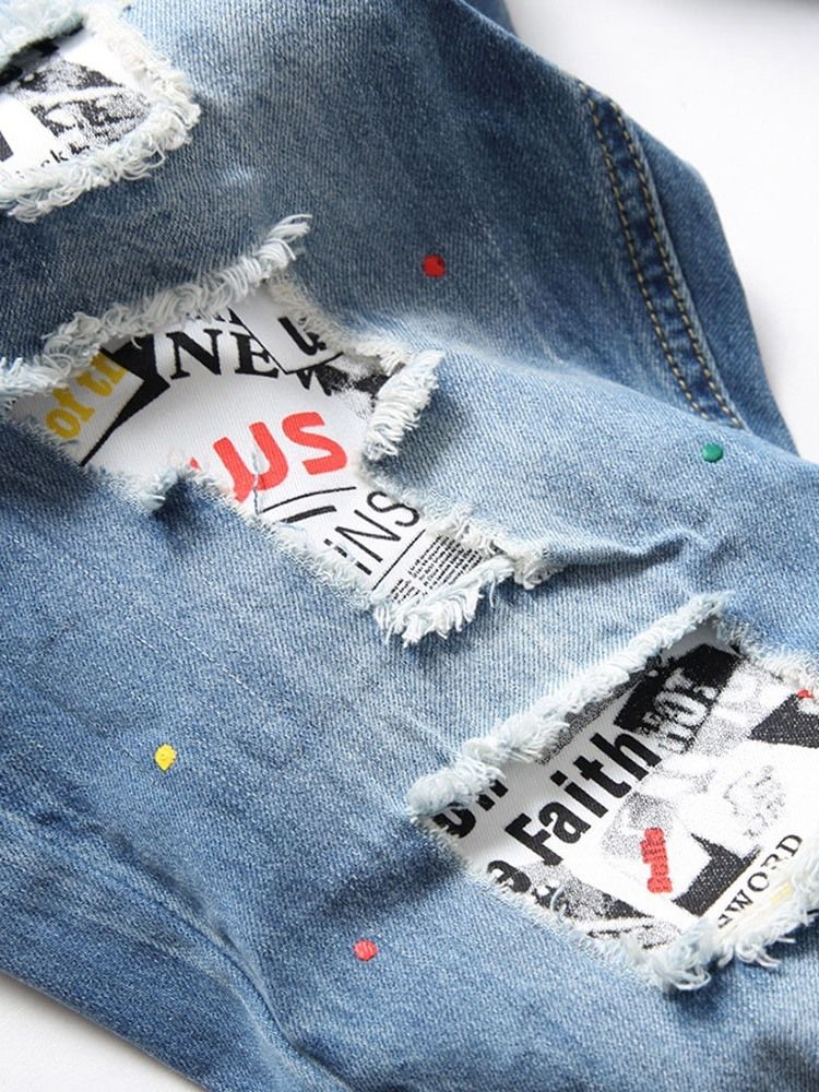 Straight Hole Hip Hop Button Jeans For Menn