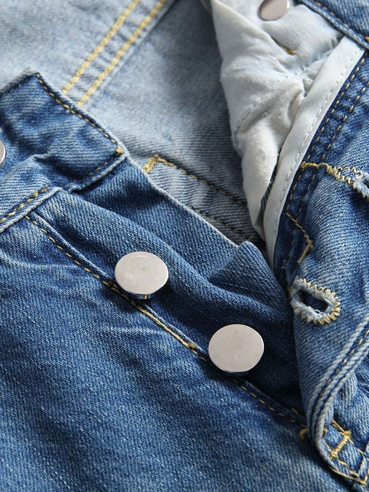 Straight Hole Hip Hop Button Jeans For Menn