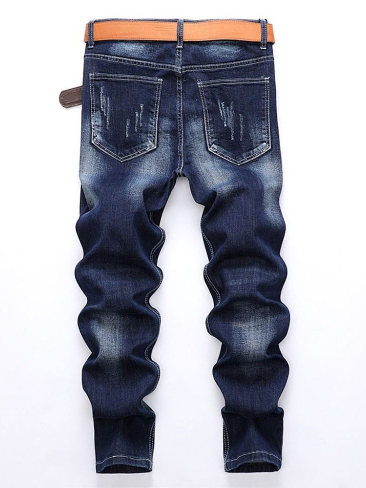 Straight Letter Hole Mid Waist European Herre Jeans