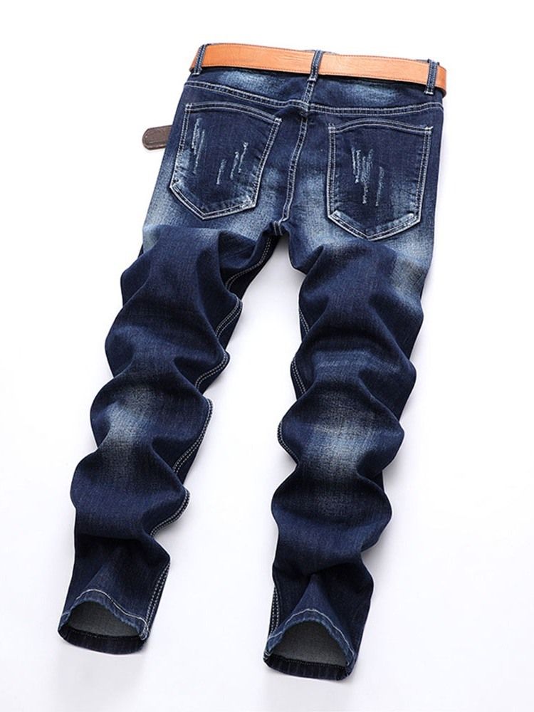 Straight Letter Hole Mid Waist European Herre Jeans