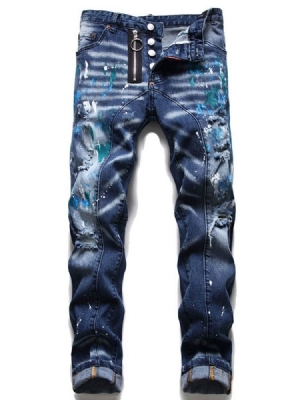 Straight Paint Splatters European Jeans For Menn