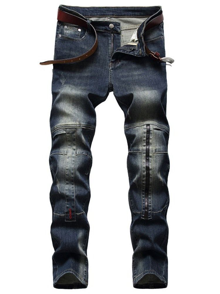 Straight Patchwork Zipper European Herre Jeans