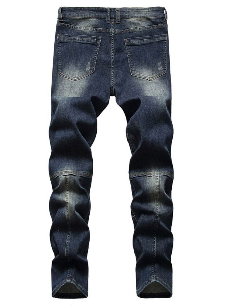 Straight Patchwork Zipper European Herre Jeans