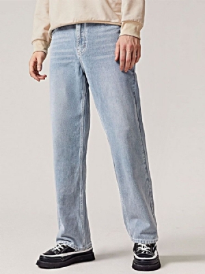 Straight Plain Casual Mid Waist Herre Jeans