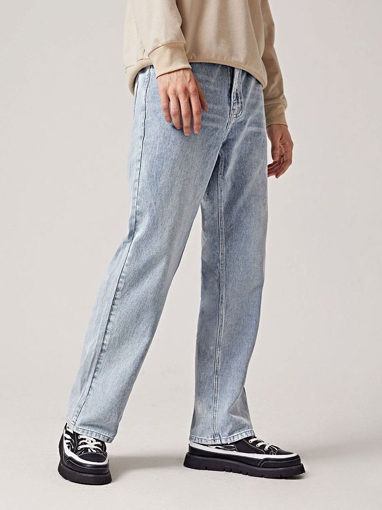 Straight Plain Casual Mid Waist Herre Jeans