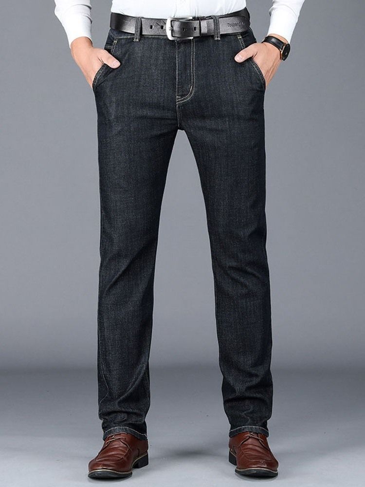 Straight Plain Pocket High Waist Herre Jeans