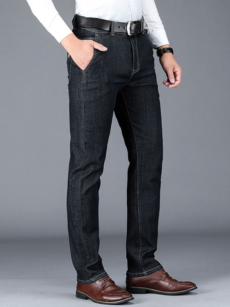 Straight Plain Pocket High Waist Herre Jeans