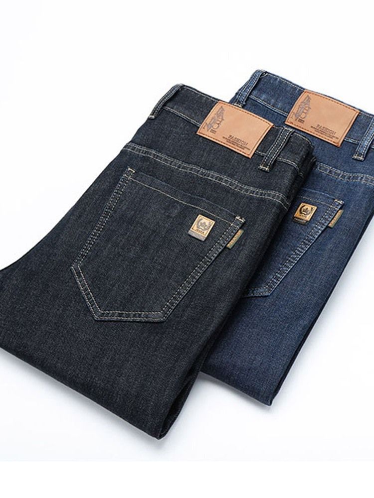 Straight Plain Pocket High Waist Herre Jeans