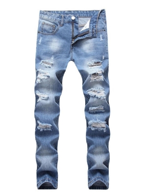 Straight Pocket Hole Casual Glidelås Herre Jeans