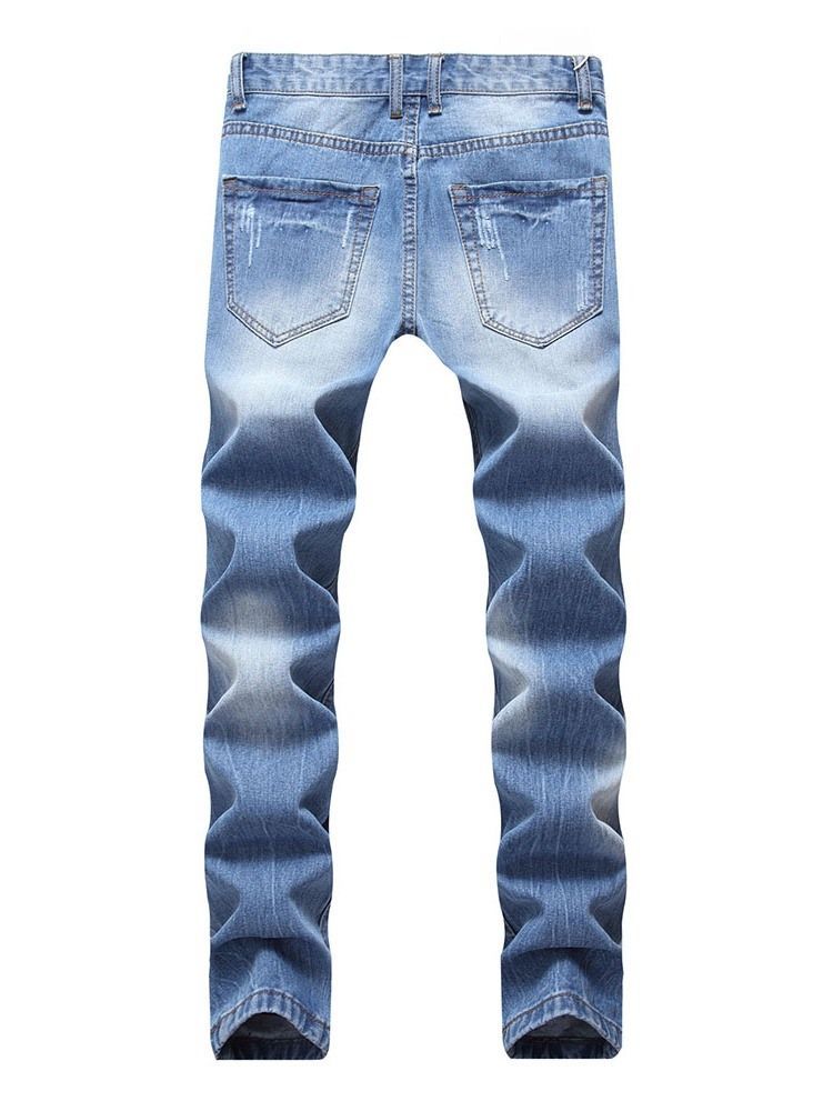 Straight Pocket Hole Casual Glidelås Herre Jeans