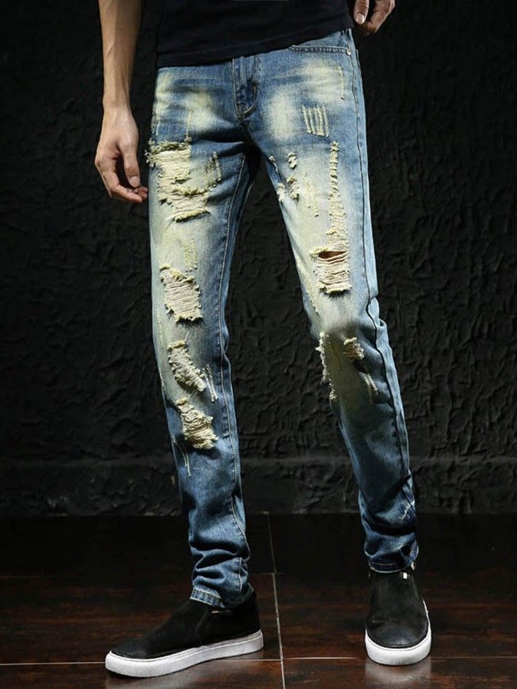 Straight Pocket Zipper Casual Jeans For Menn