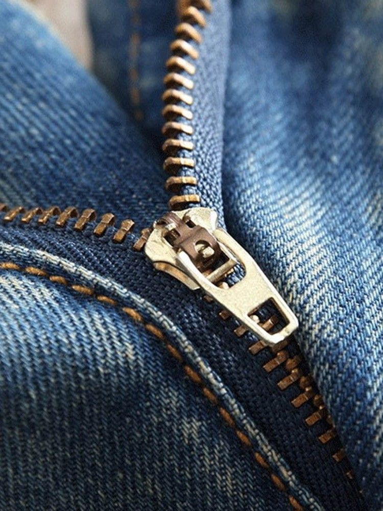 Straight Pocket Zipper Casual Jeans For Menn